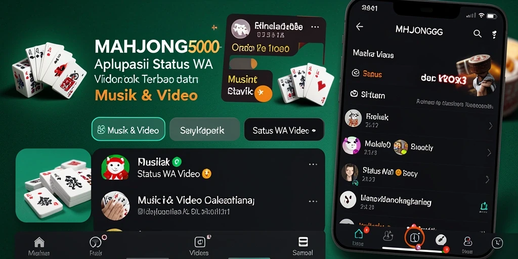 Antarmuka MAHJONG500 menampilkan pilihan video status yang menarik.