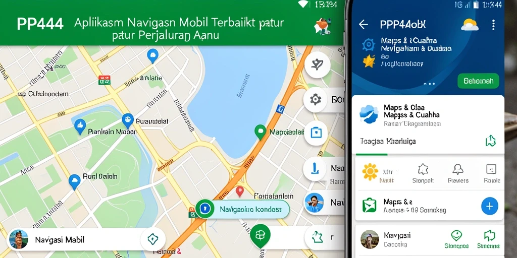 Antarmuka aplikasi PP444 dengan fungsi Navigasi Mobil yang mudah digunakan.