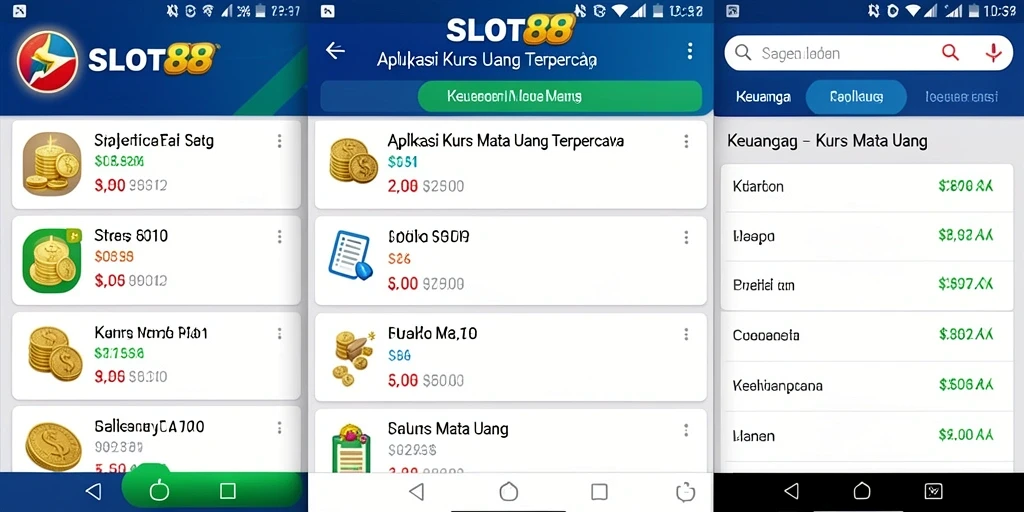 Tampilan antarmuka pengguna aplikasi SLOT88 untuk pemantauan kurs mata uang.