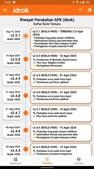 Riwayat Versi Aplikasi idrok untuk Android